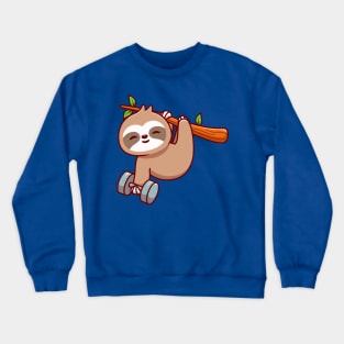 Cute Sloth Holding Dumbbell Cartoon Crewneck Sweatshirt